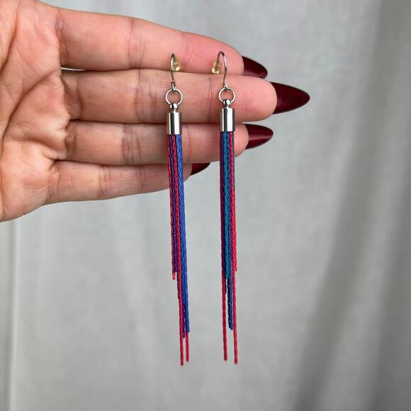 Colorful Chain Link Fringe Earrings Purple Teal Pink Red Blue Festival Boho NWOT - Picture 8 of 16